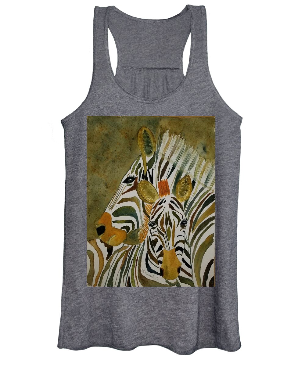 Zebra Women's Tank Top featuring the painting Zebra Jungle by Ann Frederick