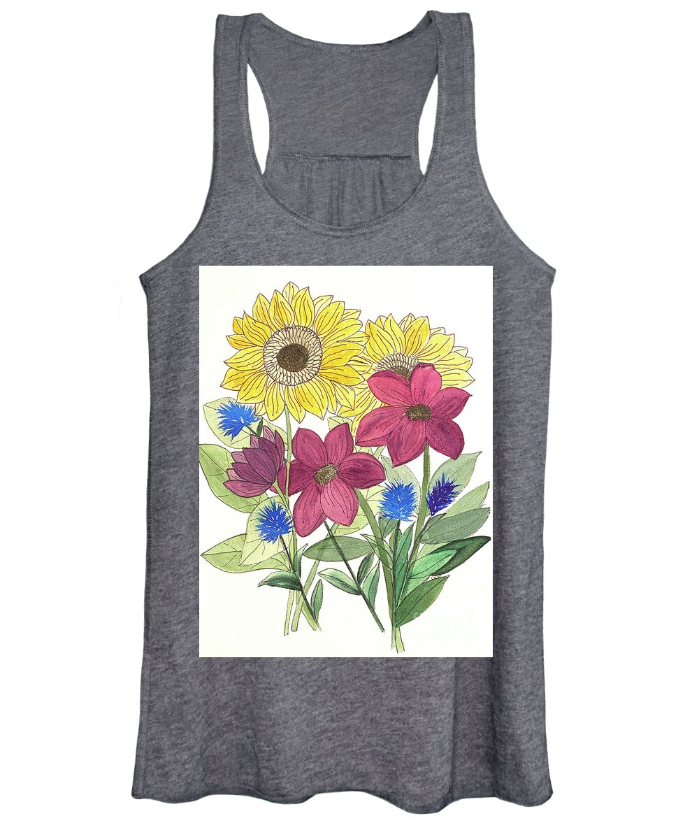 Sunflowers Women's Tank Top featuring the mixed media Flowers #1 by Lisa Neuman