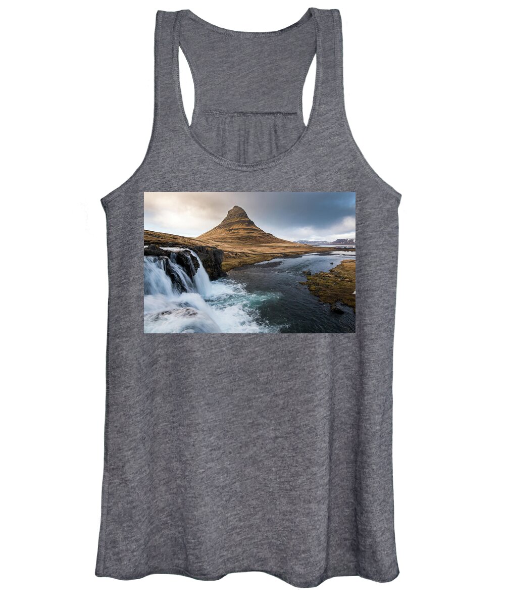 Iceland Women's Tank Top featuring the photograph Kirkjufell mountain and the kirkjufellfoss waterfall in Iceland #2 by Michalakis Ppalis