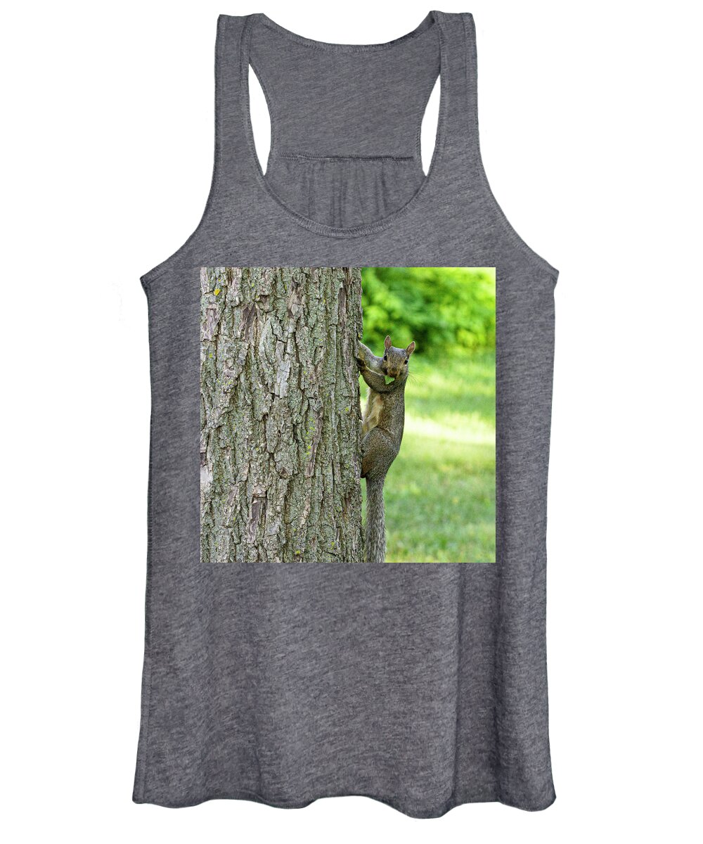 Squirrel Climbing Tree Eating Women's Tank Top featuring the photograph Mr. Squirrel #1 by David Morehead