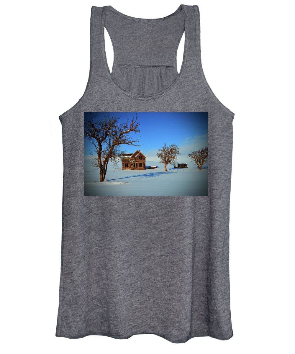 Blurred Women's Tank Top featuring the digital art Nelson Homestead, Winter 2018 #1 by Fred Loring