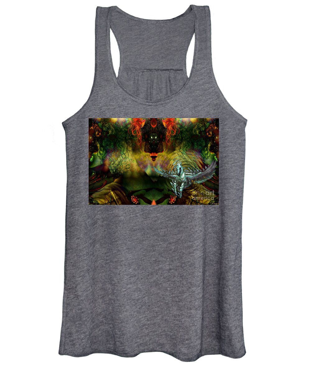 Surreal And Fantasy Art Women's Tank Top featuring the mixed media Pegasus and the liquid dream by ML Walker