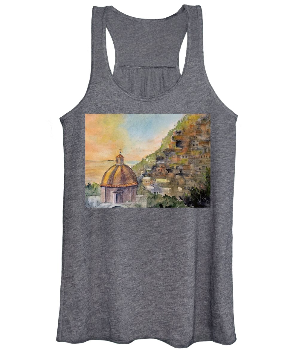 Positano Amalfi Coast Women's Tank Top featuring the painting Positano #1 by Paintings by Florence - Florence Ferrandino