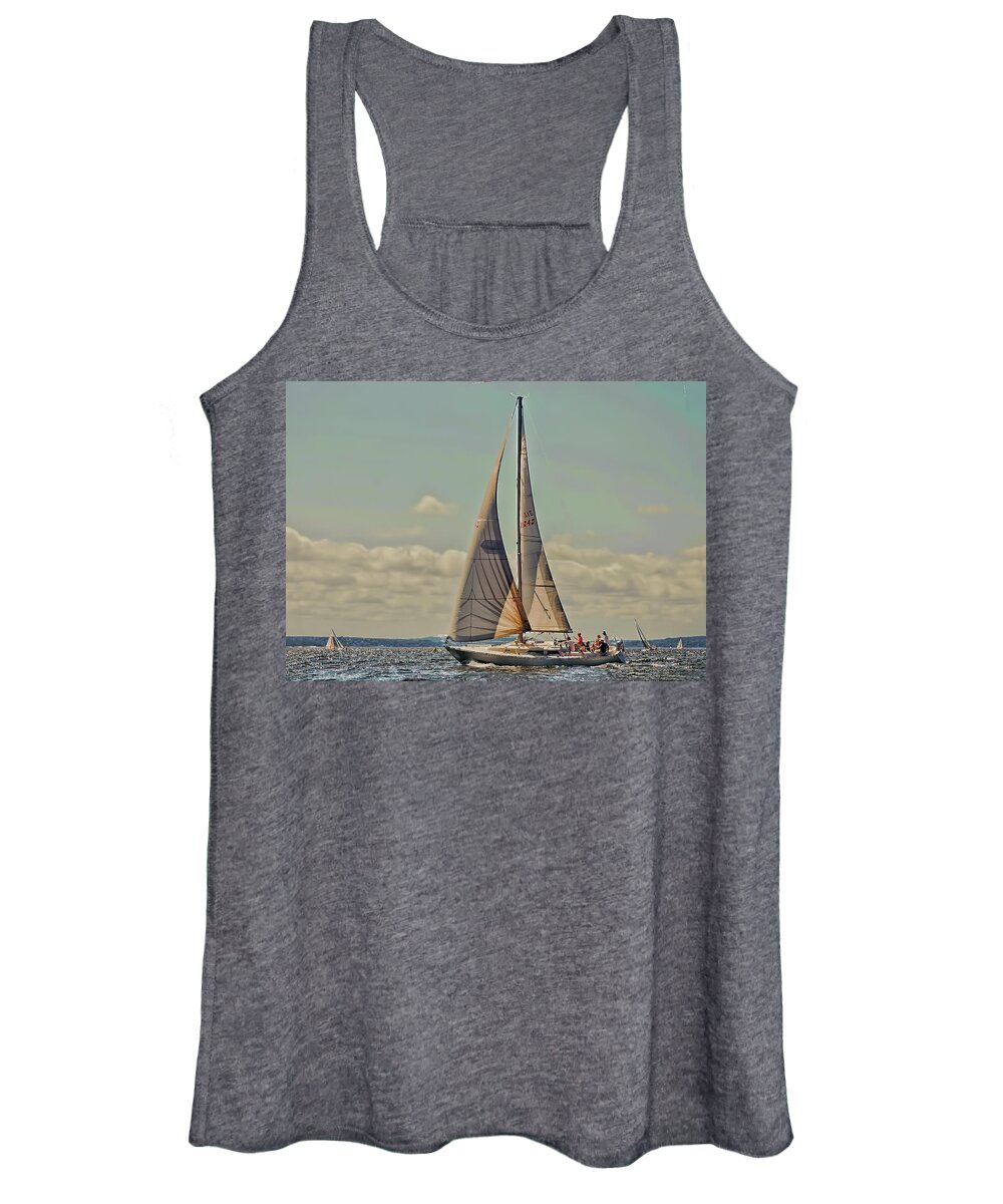 Sailboat Women's Tank Top featuring the digital art Sailboat Race in Rye, New York by Cordia Murphy