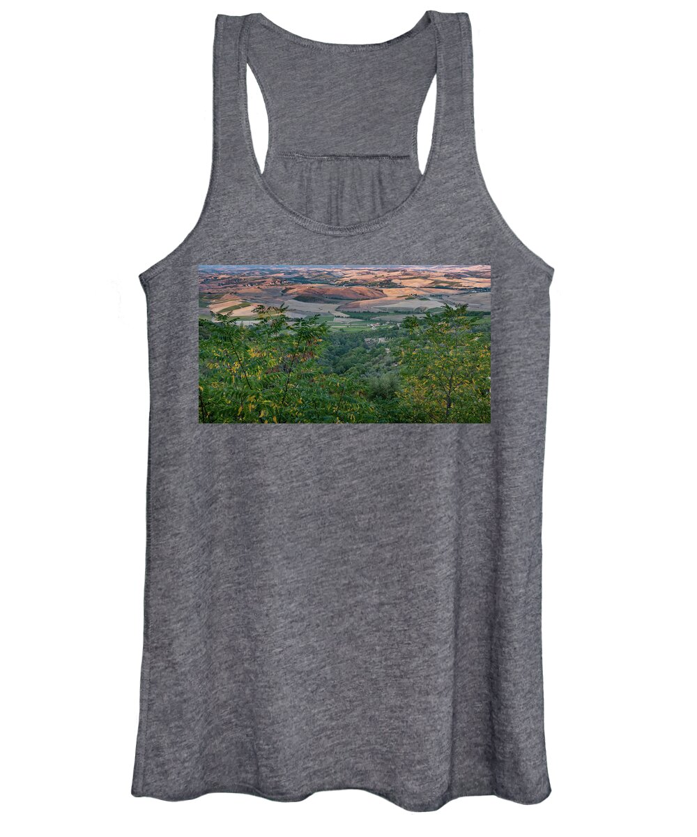 Europe Women's Tank Top featuring the photograph Scenic Tuscany landscape at sunset, Italy #1 by Eleni Kouri