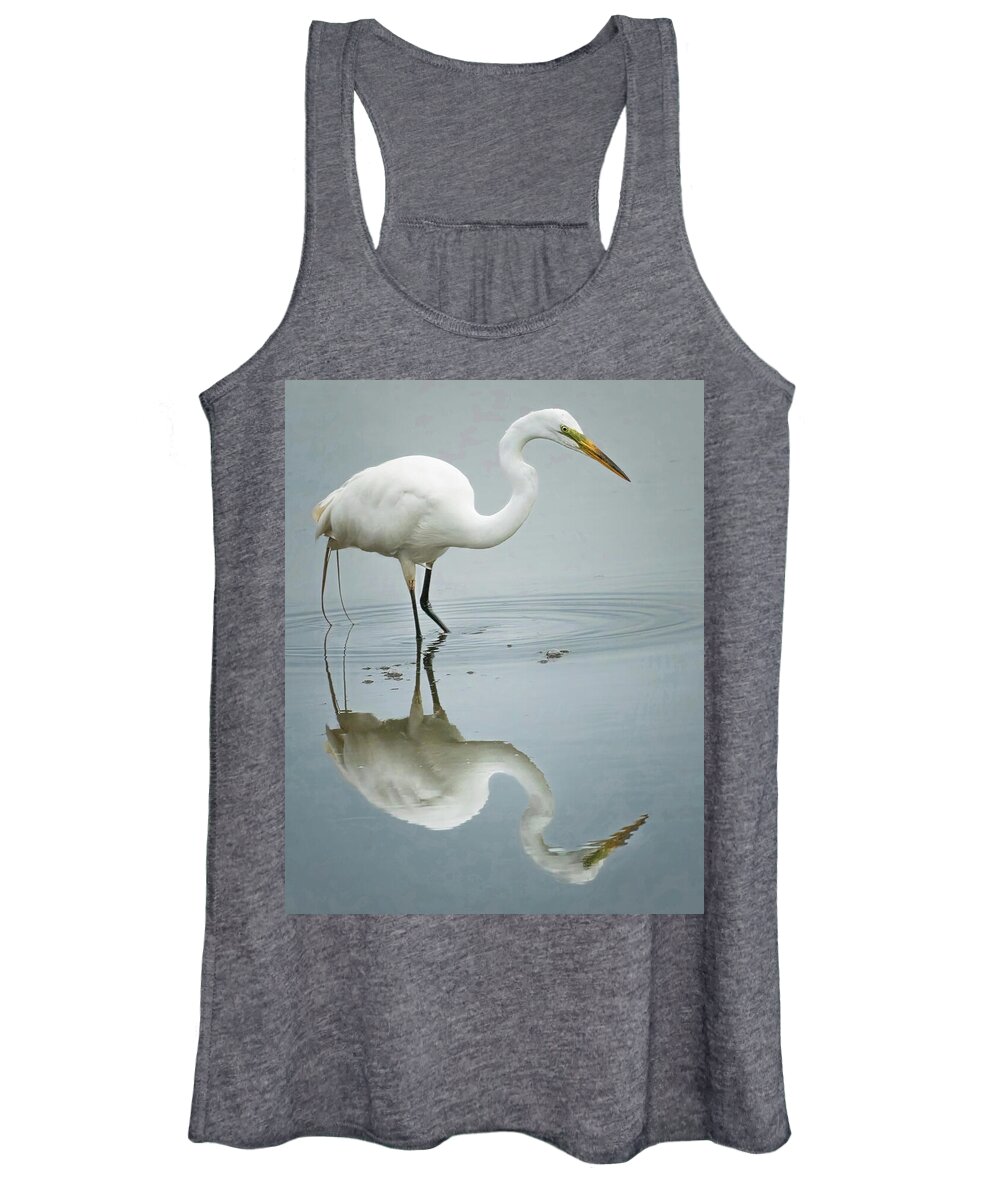  Women's Tank Top featuring the photograph Wading Egret And Reflection by Gary Slawsky