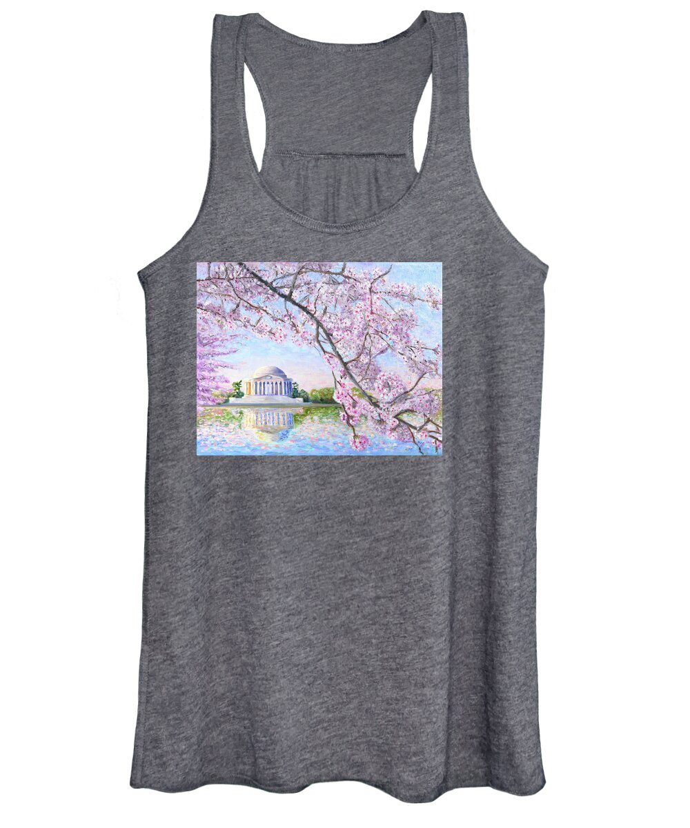 Jefferson Memorial Women's Tank Top featuring the painting Washington DC Cherry Blossoms #2 by Patty Kay Hall
