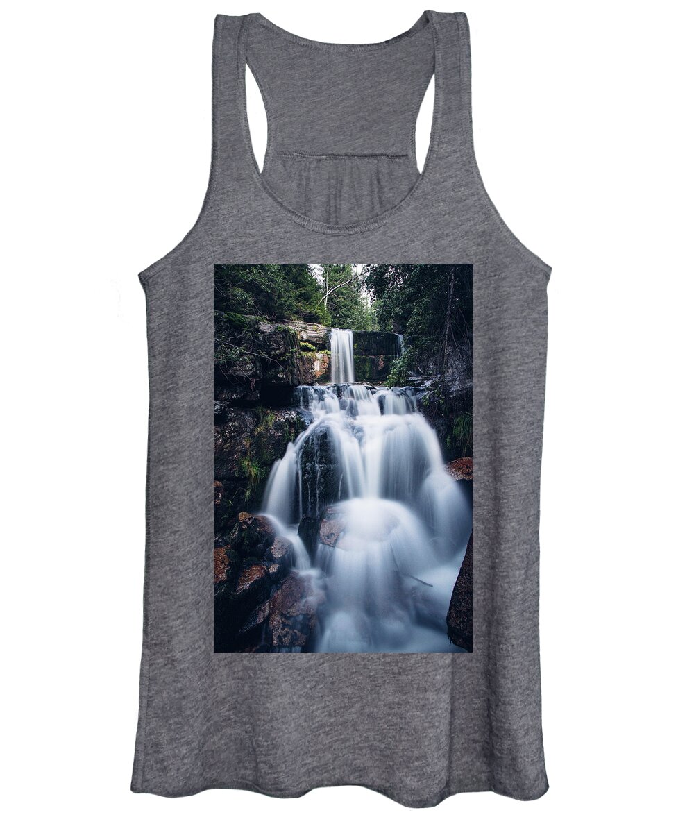 Jizera Mountains Women's Tank Top featuring the photograph Cascade of two large waterfalls on the small river Jedlova by Vaclav Sonnek