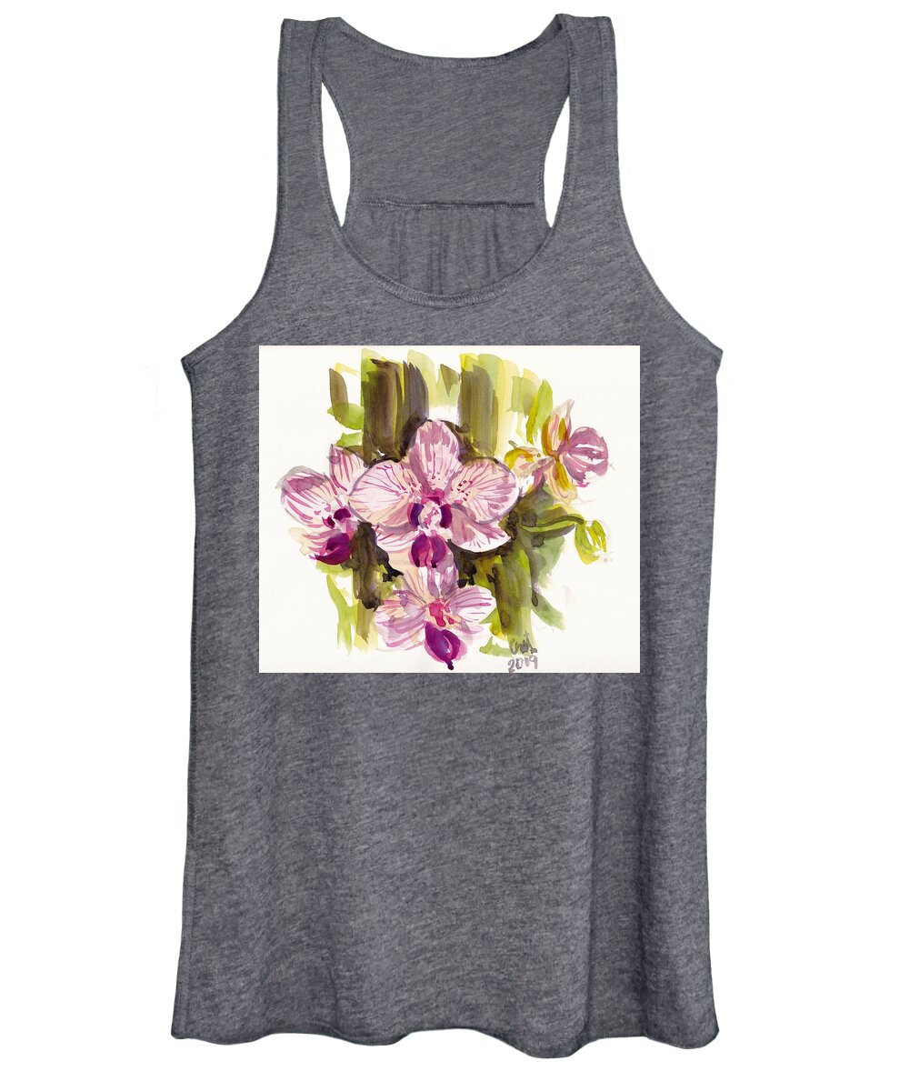 Flower Women's Tank Top featuring the painting Pink Orchids by George Cret
