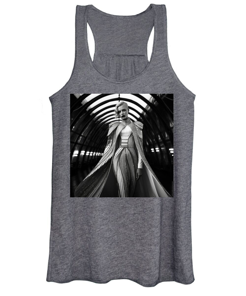  Black And White Women's Tank Top featuring the digital art Elegant fashion, woman, black and white #31 by Vincent Franco