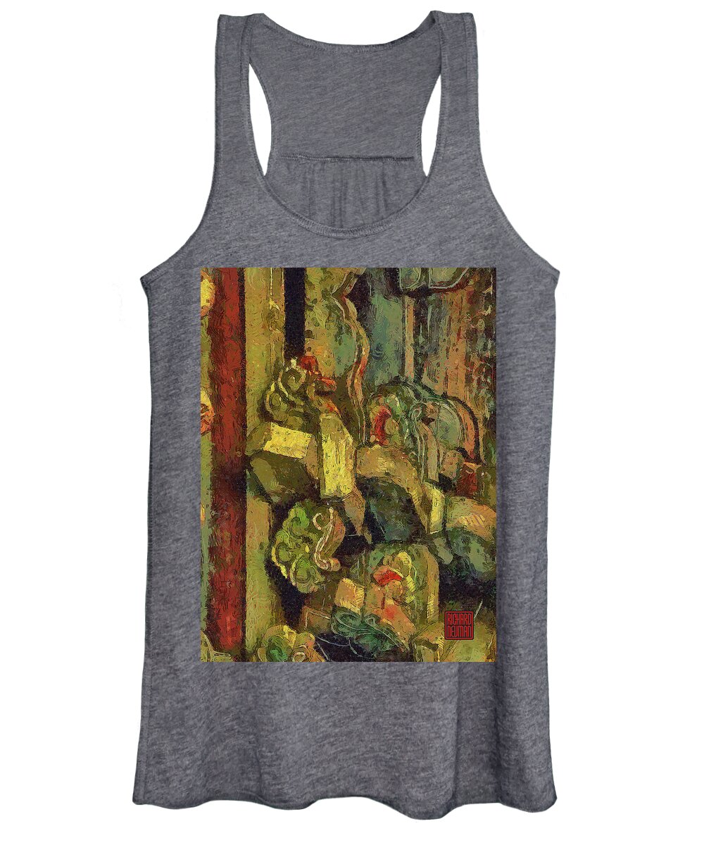 Abstract Women's Tank Top featuring the mixed media 815 Inspired Wood Craftsmanship Architectural Detail, Great Mosque, Xian, China by Richard Neuman Architectural Gifts