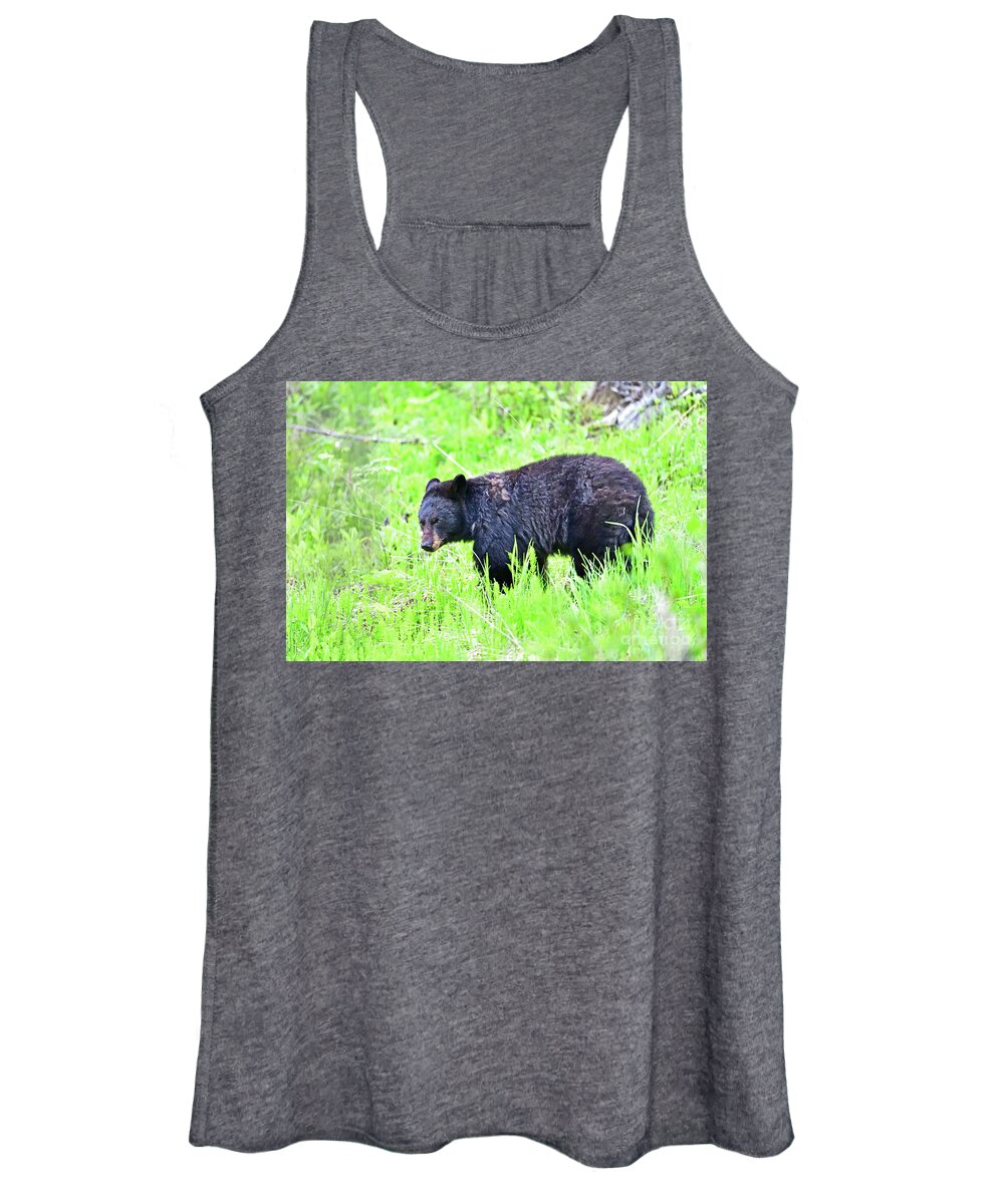 Black Bear Women's Tank Top featuring the photograph A Black Bear at Yellowstone by Amazing Action Photo Video
