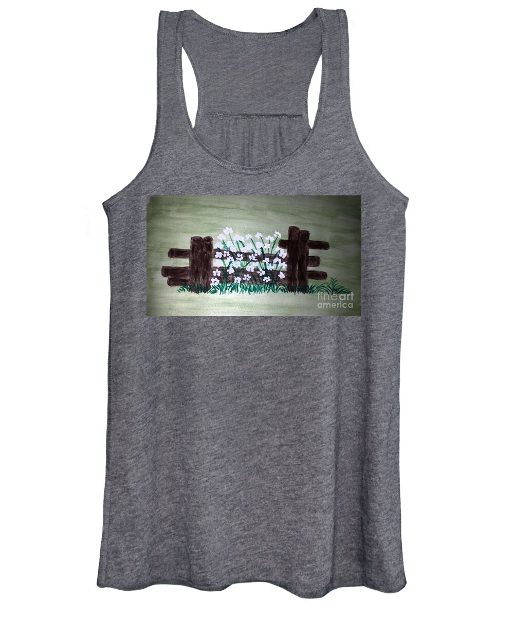 Spring Flowers Women's Tank Top featuring the painting A Fence Around the Corner by Margaret Welsh Willowsilk