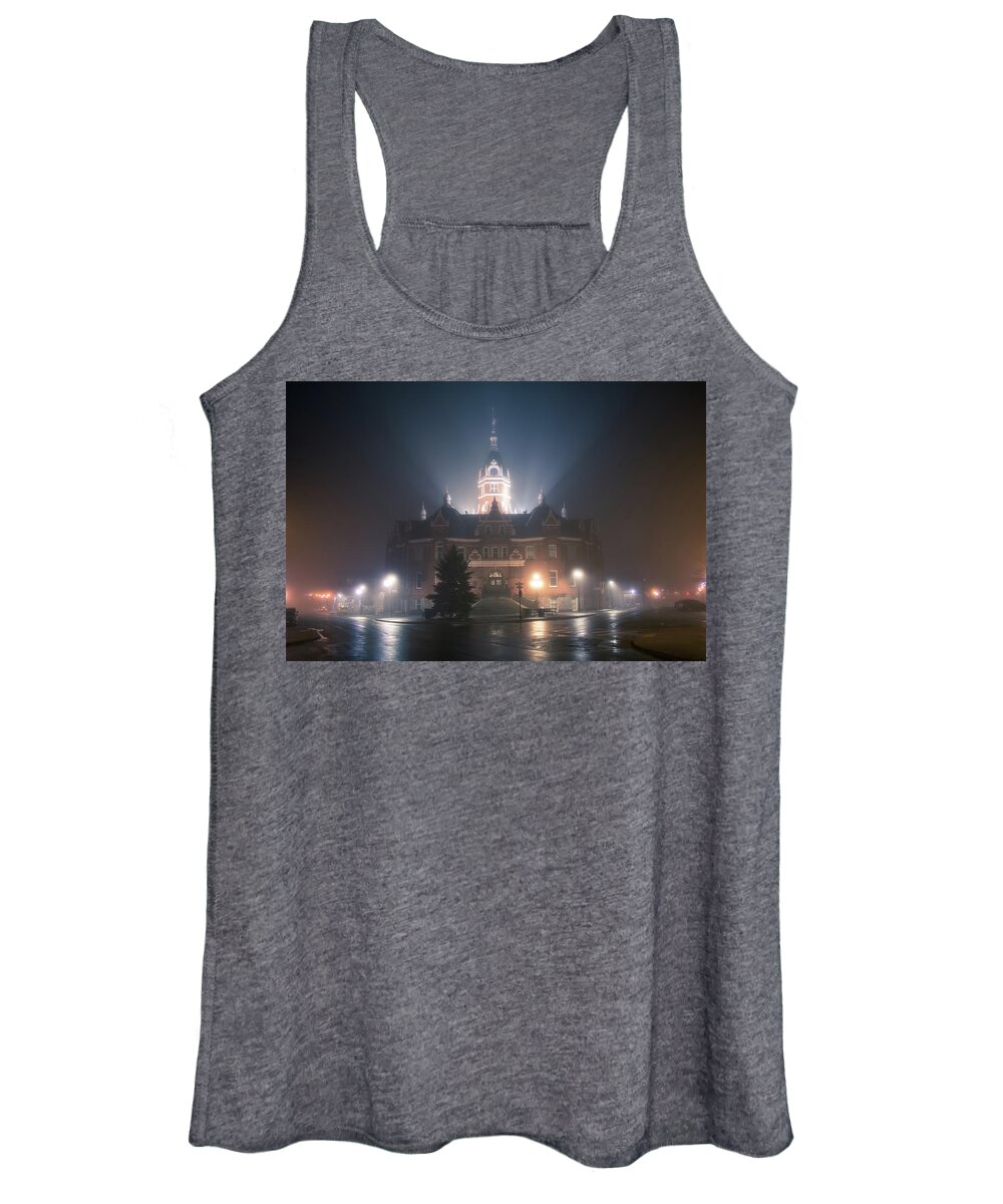 Stratford Women's Tank Top featuring the photograph A foggy night @ Stratford City Hall by Jay Smith