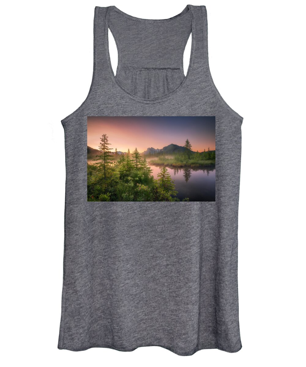 Mist Women's Tank Top featuring the photograph A Misty Morning in Mountains by Henry w Liu