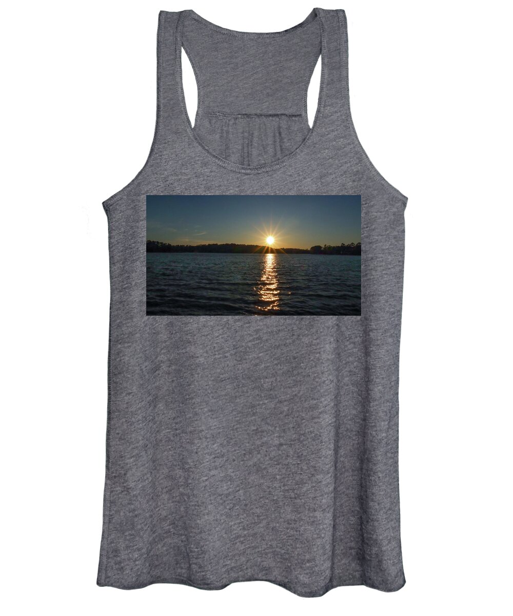 Lake Women's Tank Top featuring the photograph A Water Spiked Lake Sunset by Ed Williams