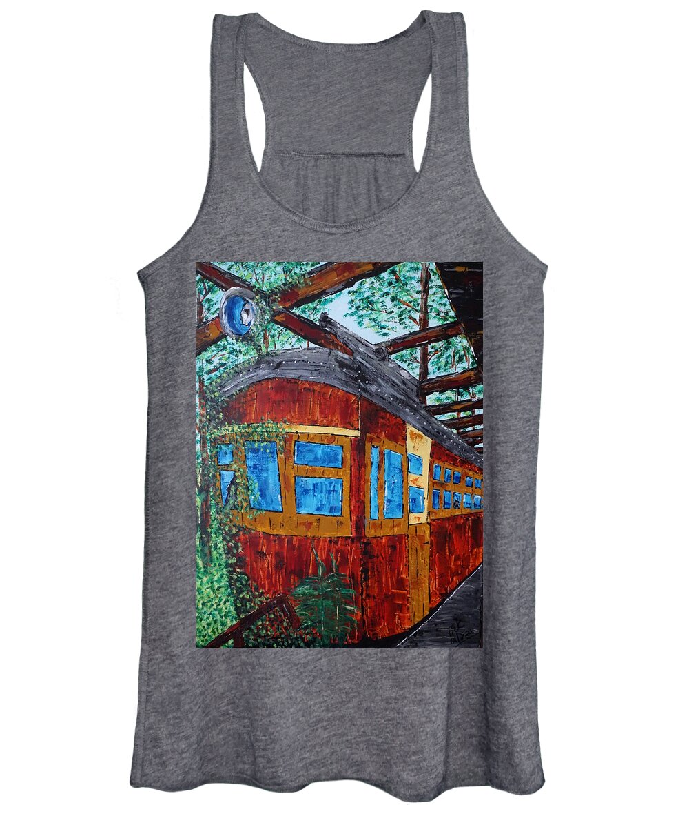 Trolley Women's Tank Top featuring the painting Abandoned Trolley by Brent Knippel
