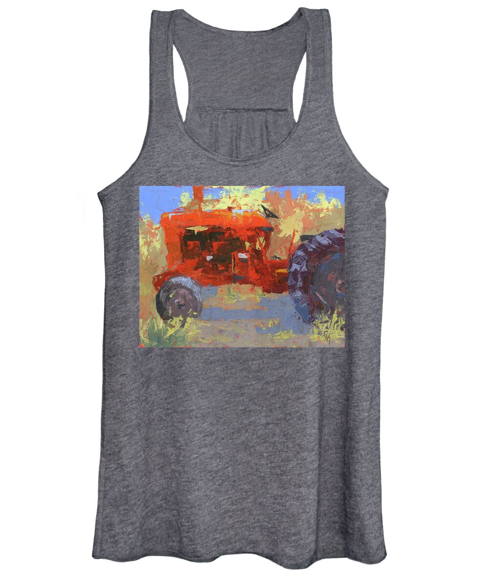 Tractor Women's Tank Top featuring the painting Abstract Red Tractor by David King Studio