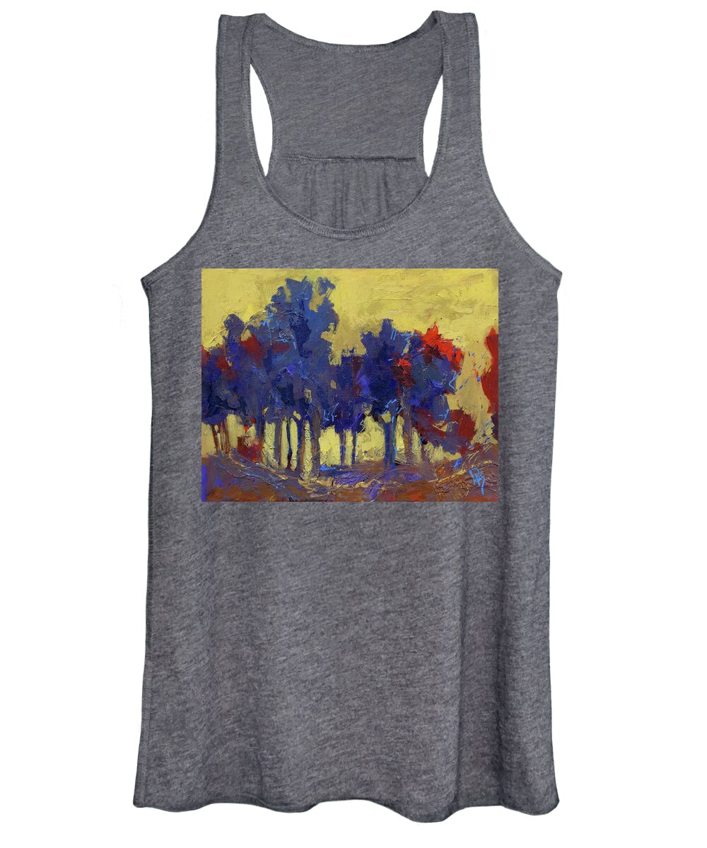 Abstract Women's Tank Top featuring the mixed media Abstract Trees - Blue Tree Group by David King Studio