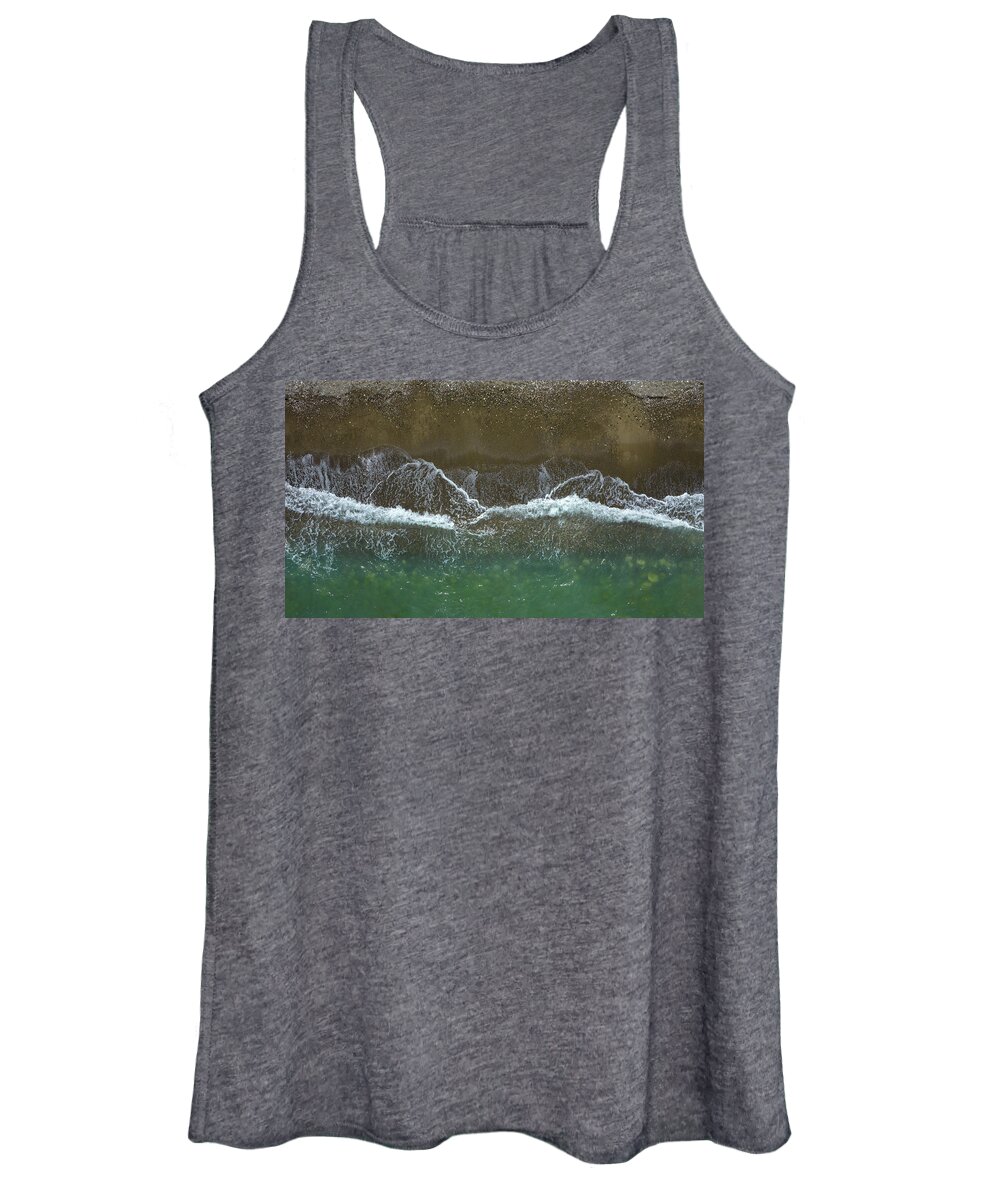 Waves Women's Tank Top featuring the photograph Aerial view ocean waves braking on a sandy beach. Nature background by Michalakis Ppalis