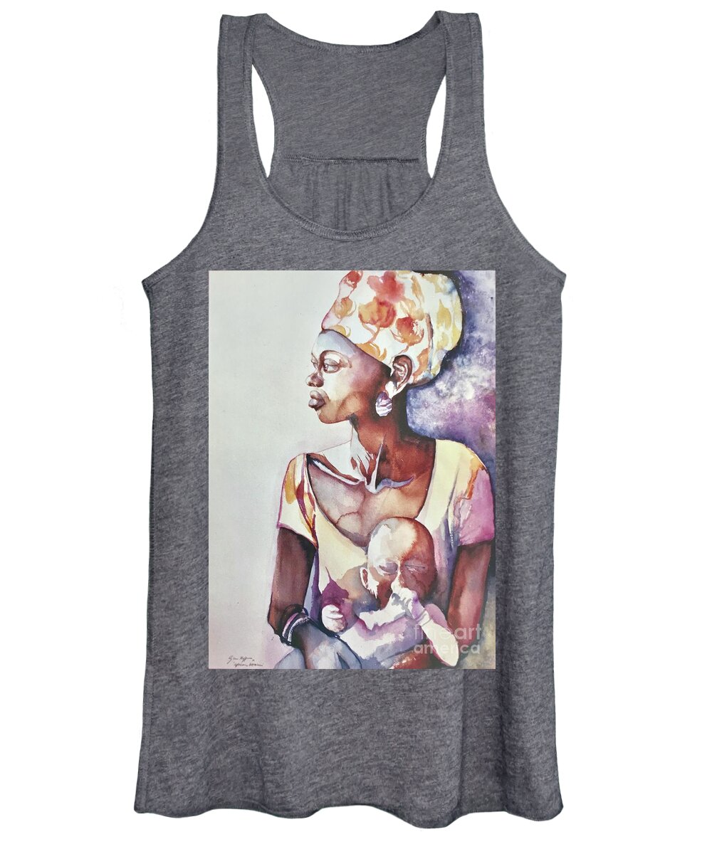 #africian #africianwoman #mother #child #africa #woman #serrialeone #watercolor #watercolorpainting #glenneff #thesoundpoetsmusic #picturerockstudio Www.glenneff.com Women's Tank Top featuring the painting African Woman by Glen Neff