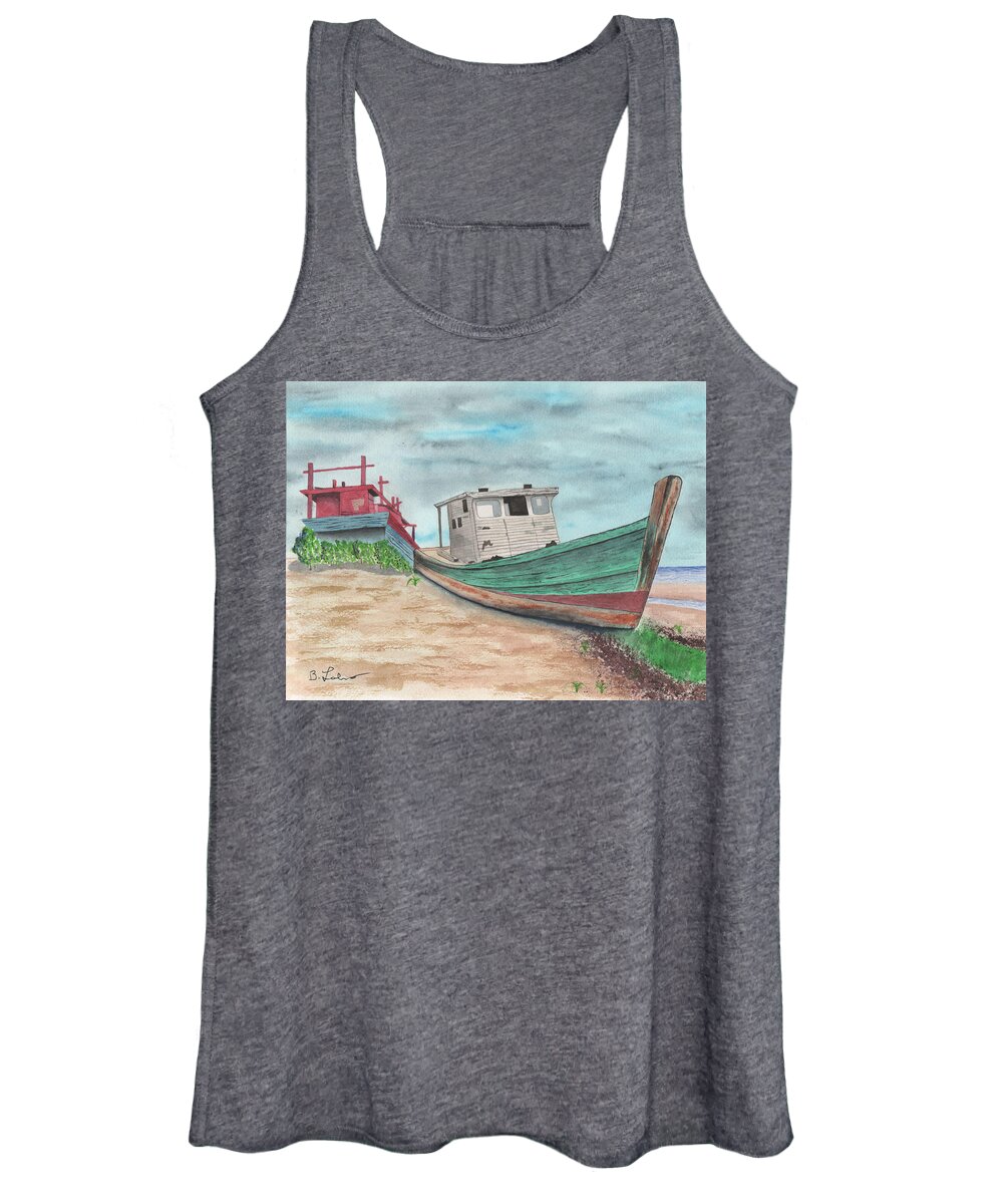 Boat Ashore Women's Tank Top featuring the painting After the Storm by Bob Labno