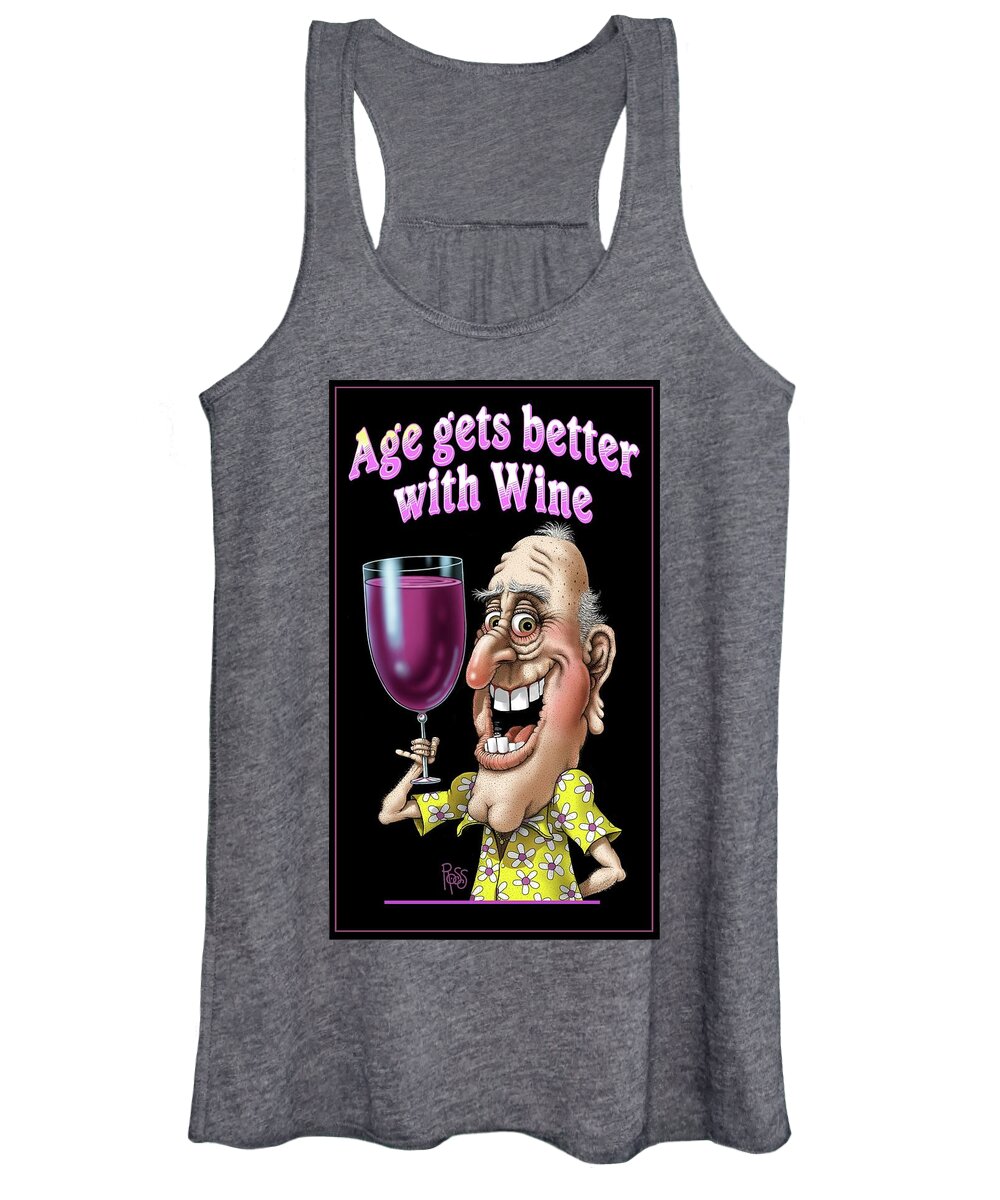 Drinking Humor Women's Tank Top featuring the digital art Age Gets Better With Wine Man by Scott Ross