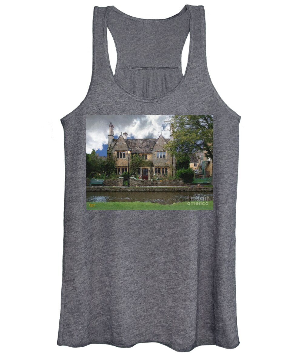 Bourton-on-the-water Women's Tank Top featuring the photograph Along the Water in Bourton by Brian Watt