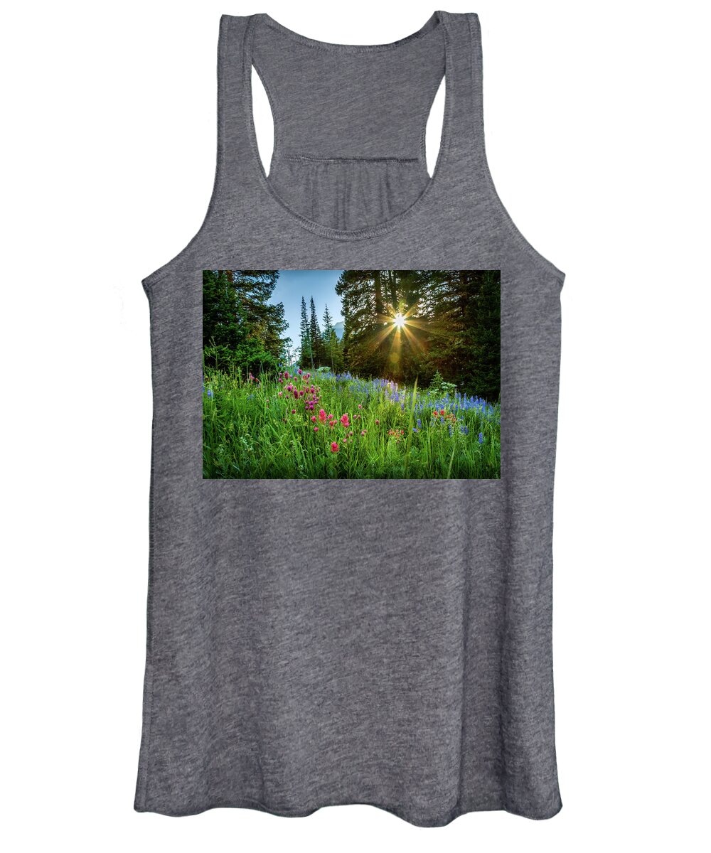Alta Women's Tank Top featuring the photograph Alta Sunset and Wildflowers by Bradley Morris