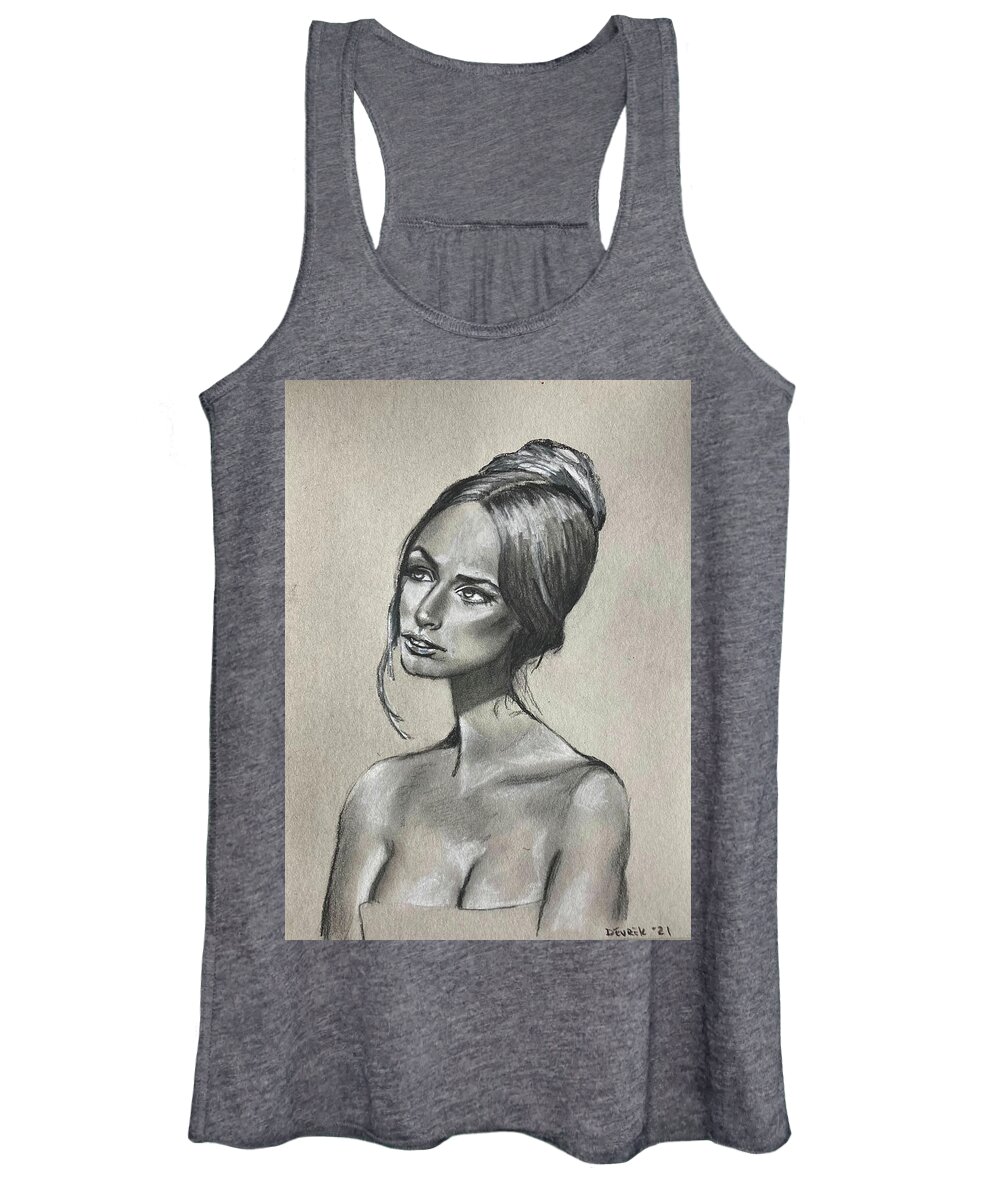 Bust Women's Tank Top featuring the drawing Always Studying by Drew Eurek