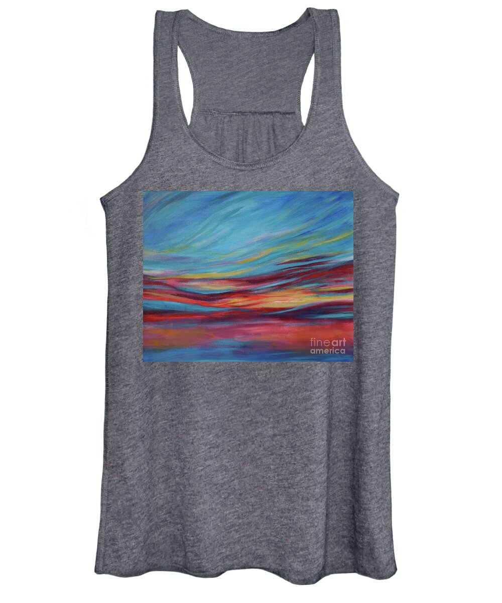 Nature Women's Tank Top featuring the painting Amazing Sunset Waltz Over The Ocean 02 by Leonida Arte