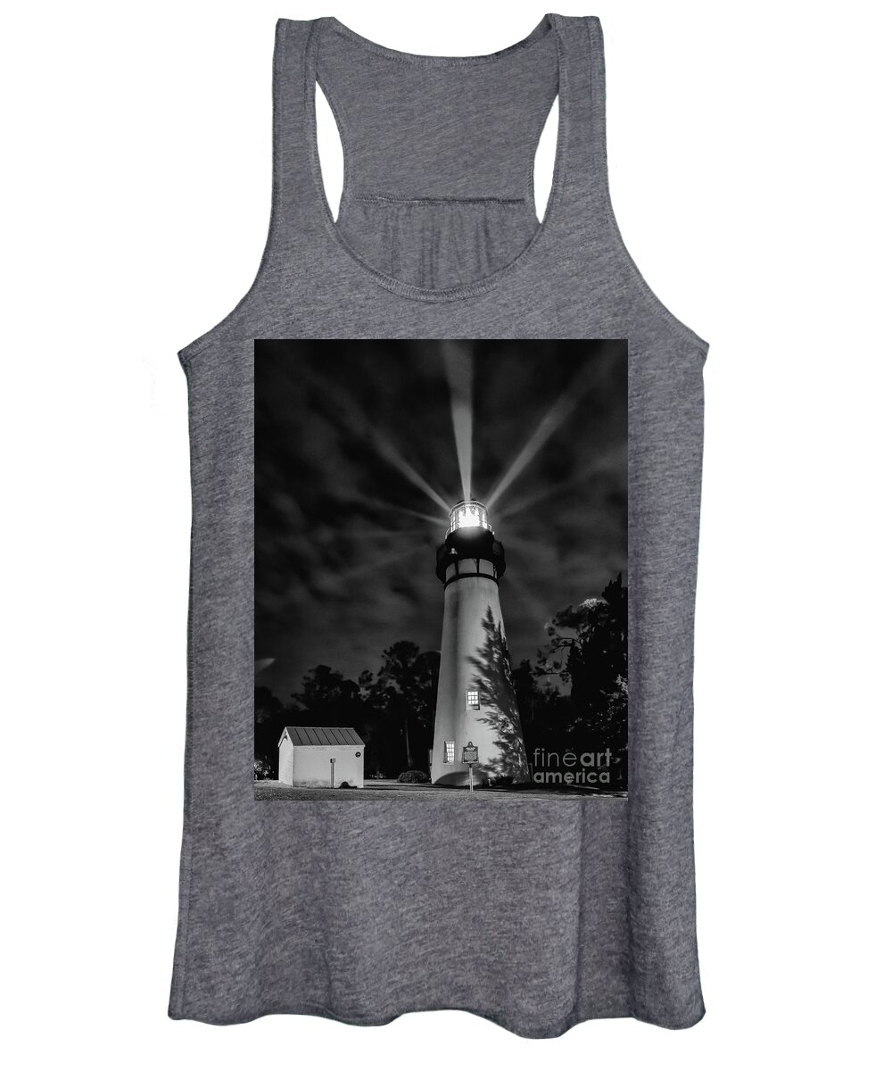 Amelia Island Light Women's Tank Top featuring the photograph Amelia Light in B and W by Scott Moore