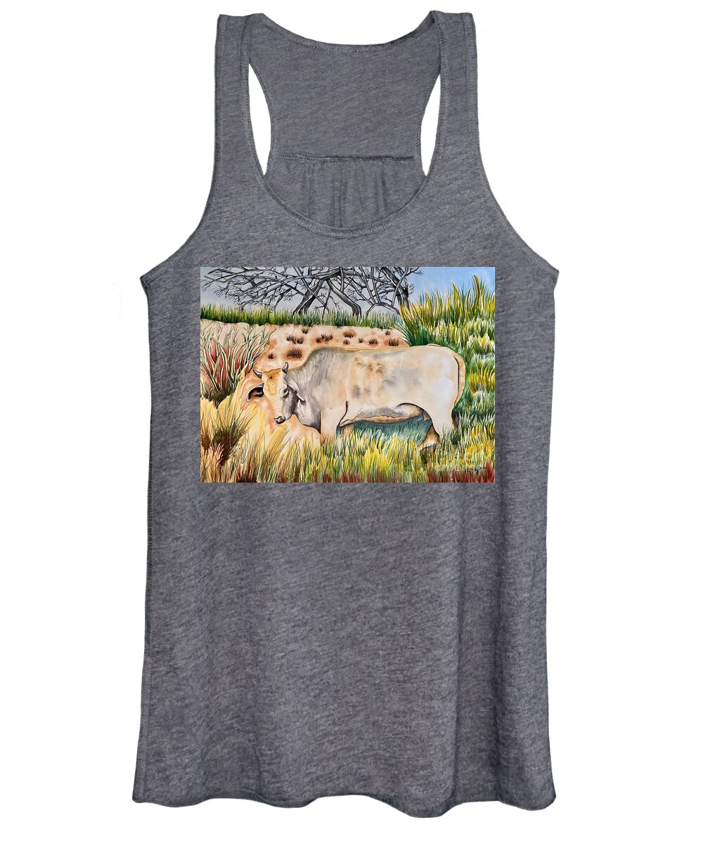Bull Women's Tank Top featuring the painting American Brahman by Kandyce Waltensperger