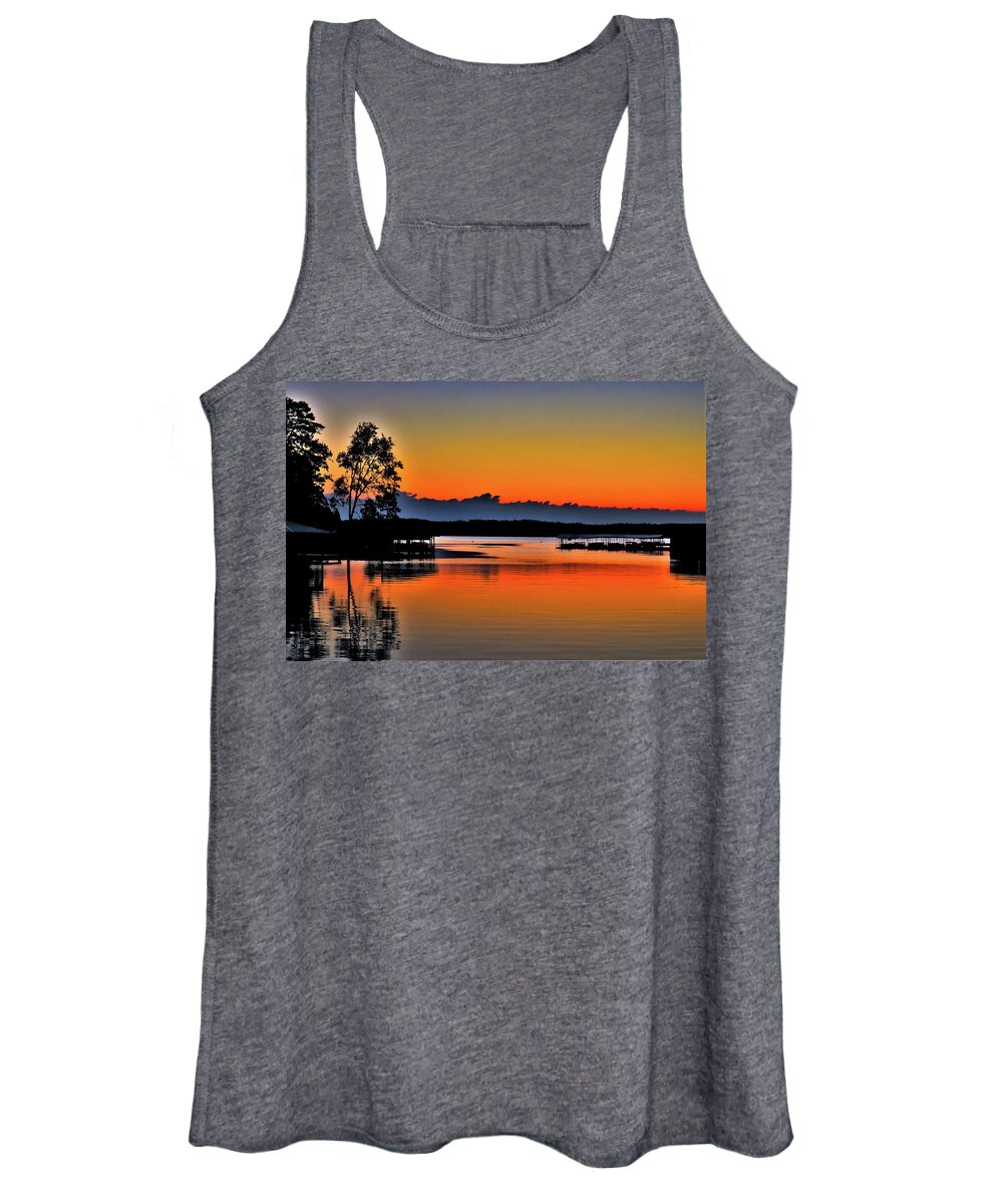 Lake Women's Tank Top featuring the photograph An Orange Glassy Sunrise by Ed Williams