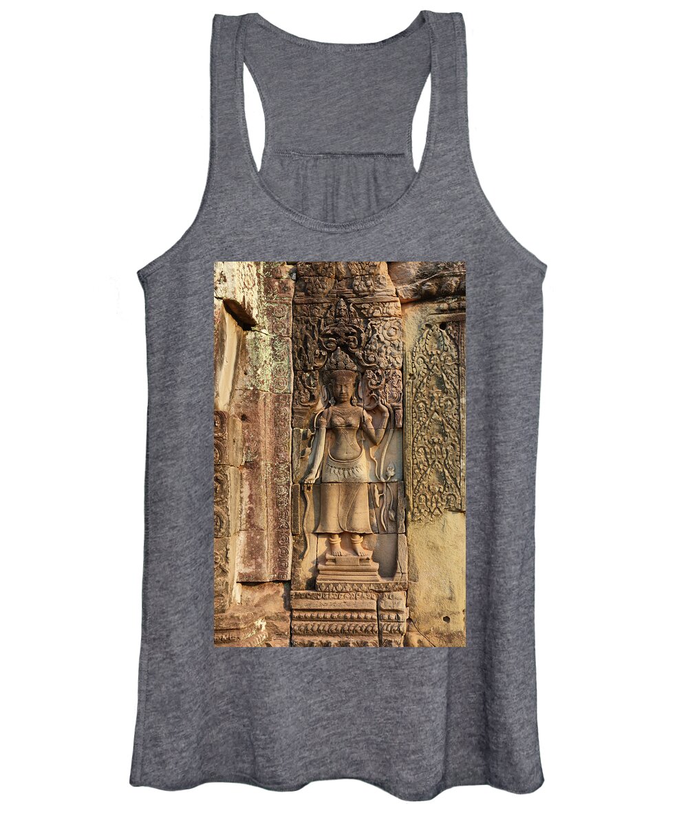 Cambodia Women's Tank Top featuring the photograph Ancient bas-reliefs on temple in Cambodia by Mikhail Kokhanchikov
