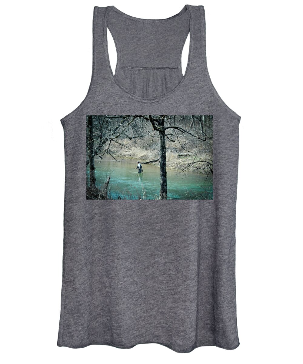 Fishing Women's Tank Top featuring the photograph Angler on the Current by Marty Koch