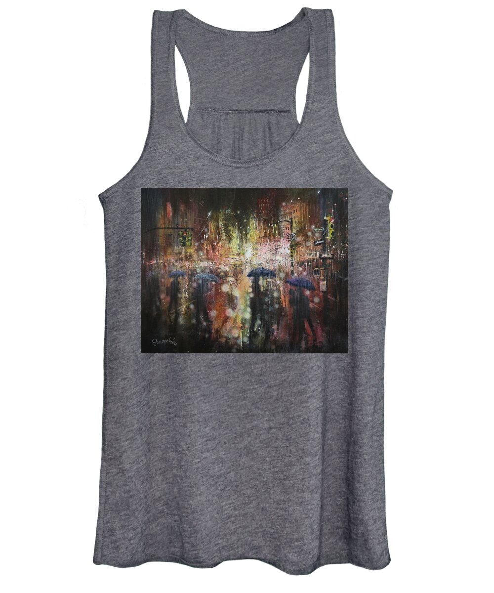 City At Night Women's Tank Top featuring the painting Another Stormy Night by Tom Shropshire