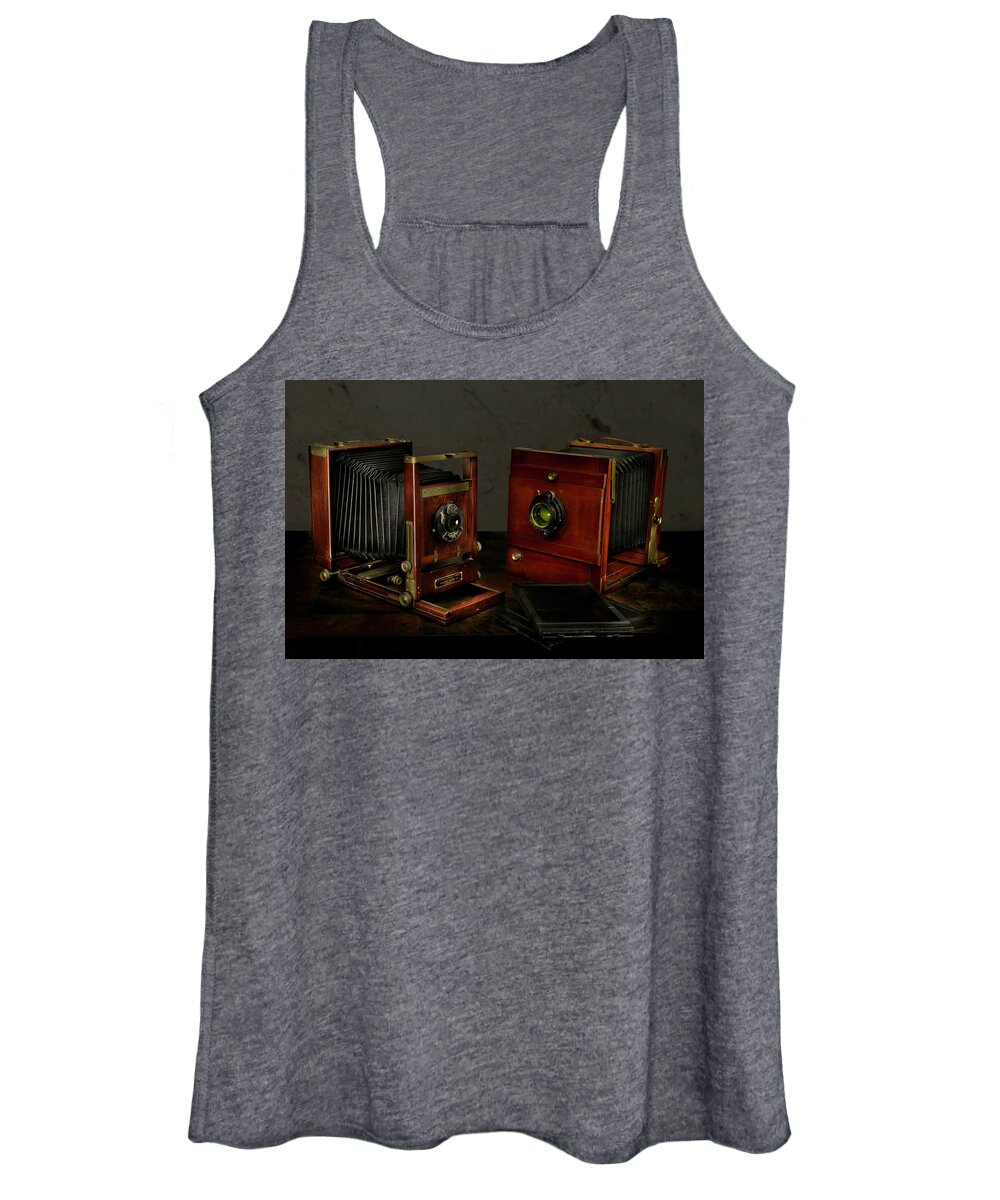 Camera Women's Tank Top featuring the photograph Antique View Cameras Lightpainting by Steve Templeton