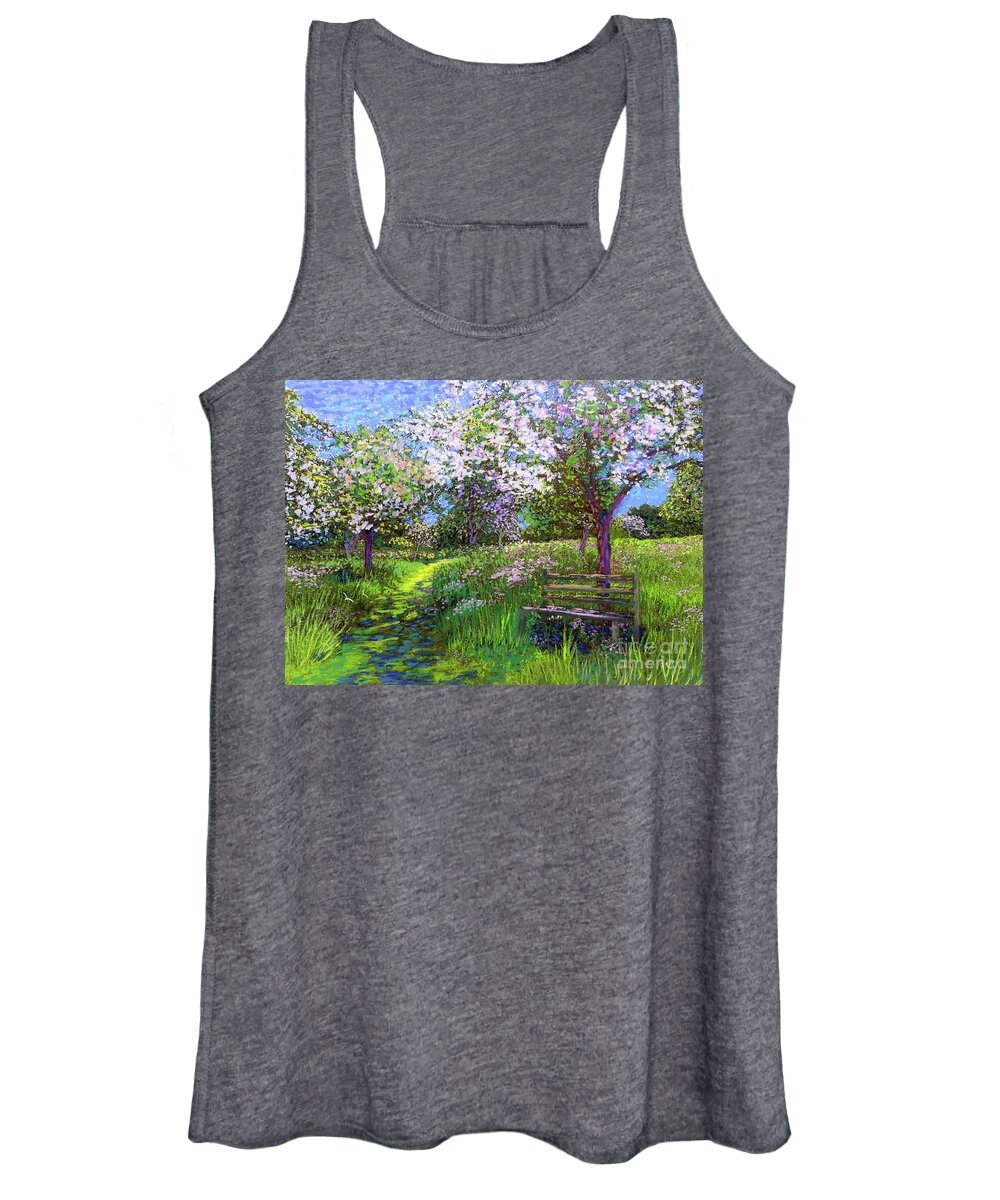 Landscape Women's Tank Top featuring the painting Apple Blossom Trees by Jane Small