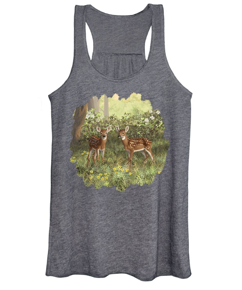 Whitetail Deer Women's Tank Top featuring the painting Whitetail Deer Twin Fawns by Crista Forest