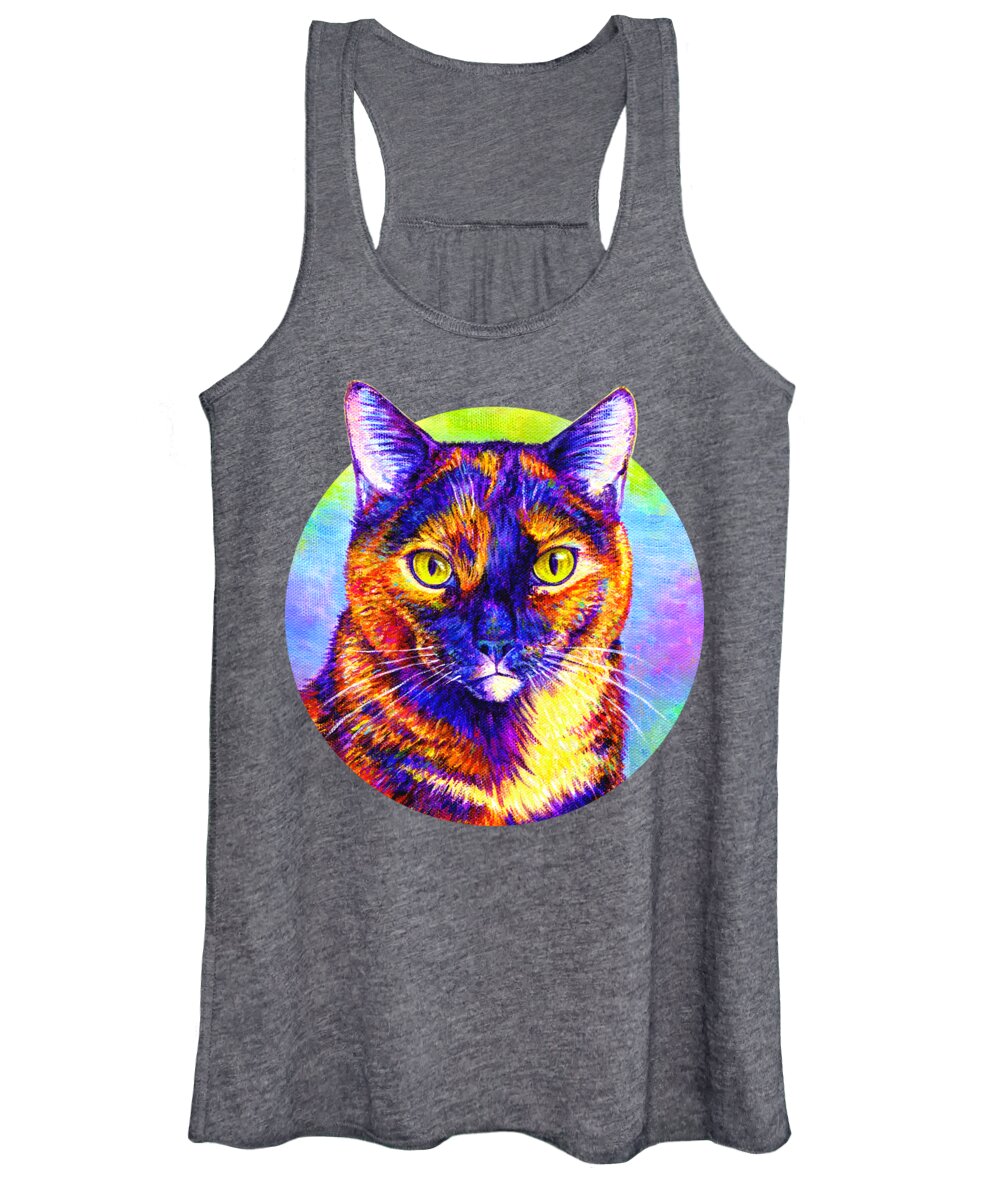 Cat Women's Tank Top featuring the painting Colorful Tortoiseshell Cat by Rebecca Wang