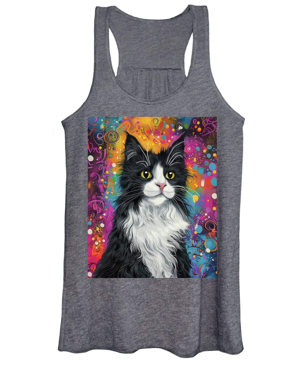 Cats Women's Tank Top featuring the digital art Tuxedo Cat Whimsy by Mark Tisdale