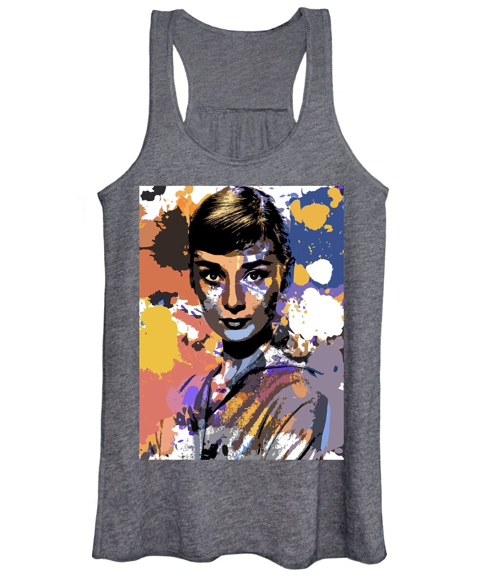 Audrey Hepburn Women's Tank Top featuring the digital art Audrey Hepburn psychedelic portrait by Movie World Posters