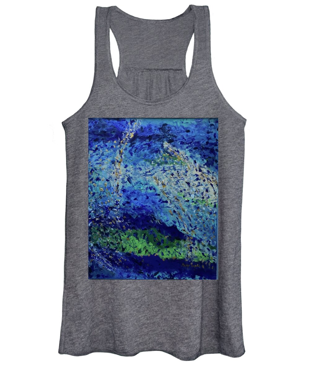 Blue Women's Tank Top featuring the painting Automne bleu by Medge Jaspan