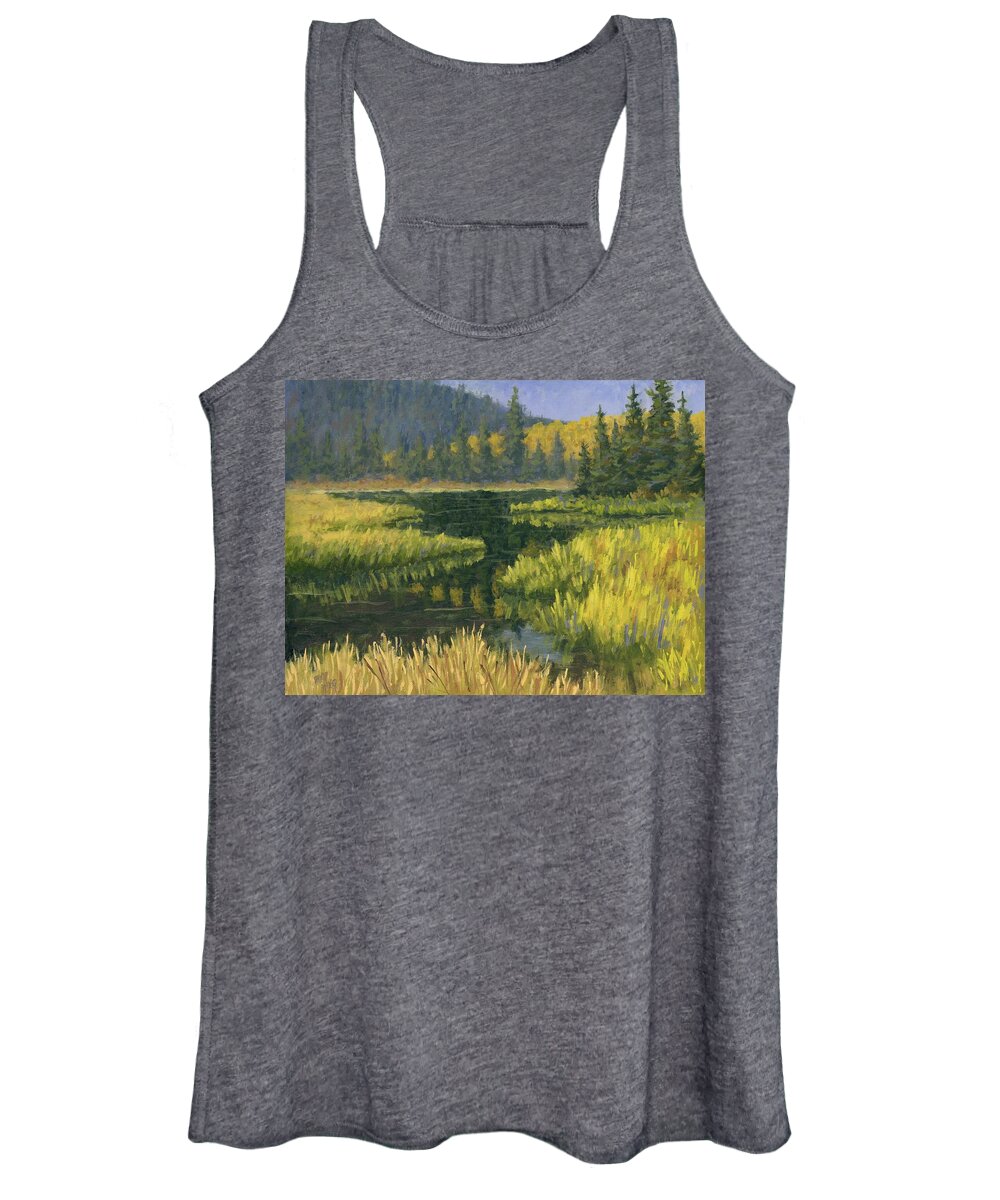 Silver Lake Women's Tank Top featuring the painting Autumn on Silver Lake by David King Studio