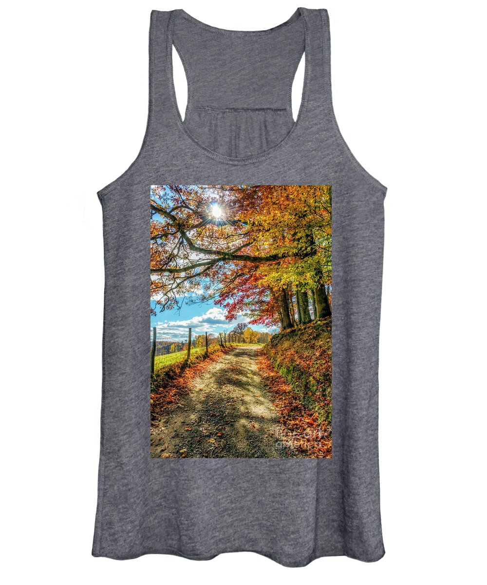 Autumn Women's Tank Top featuring the photograph Autumn Sunshine Country Road by Thomas R Fletcher
