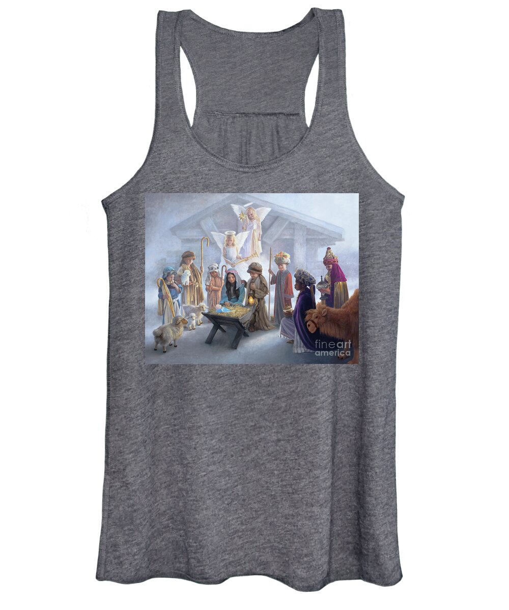 Nativity Women's Tank Top featuring the painting Away in a Manger by Greg Olsen