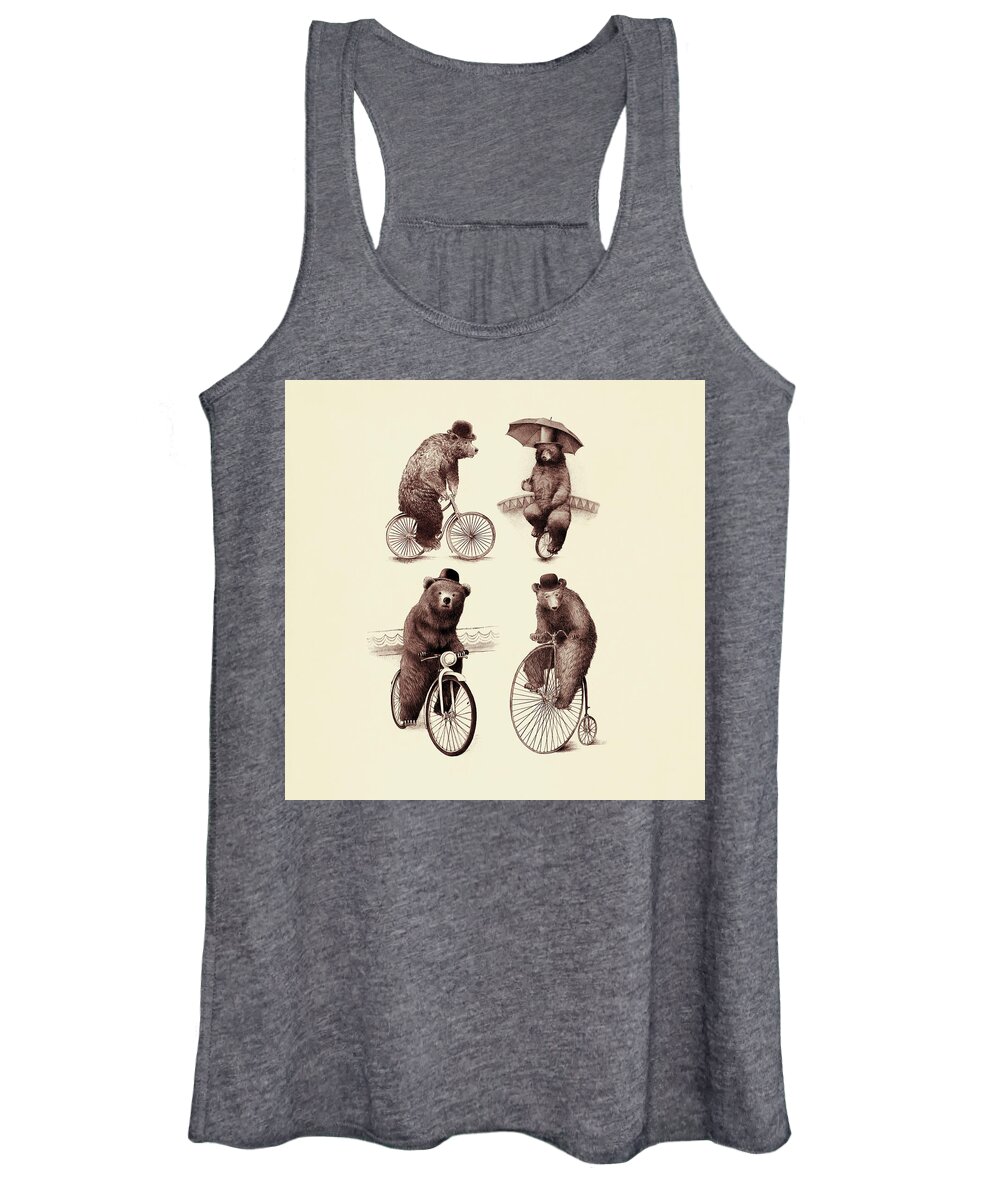 Bears Women's Tank Top featuring the drawing Bears on Bicycles by Eric Fan