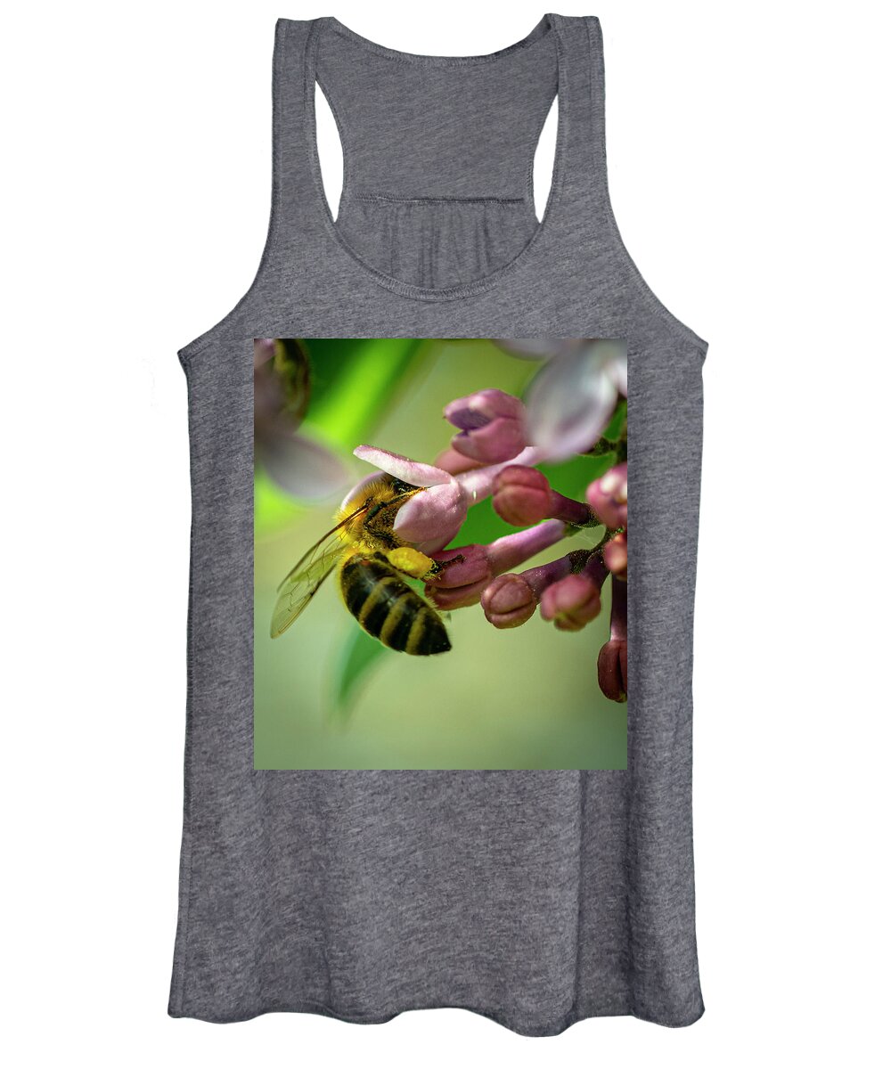 2021-06-02. Flowers Women's Tank Top featuring the photograph Bee in the Lilacs by Phil And Karen Rispin