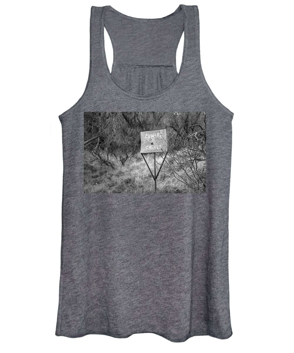 Black And White Women's Tank Top featuring the photograph Beware of Snakes by Mary Lee Dereske
